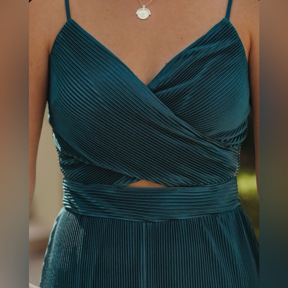VICI- Easy Loving Cutout Plisse Jumpsuit- teal- Med